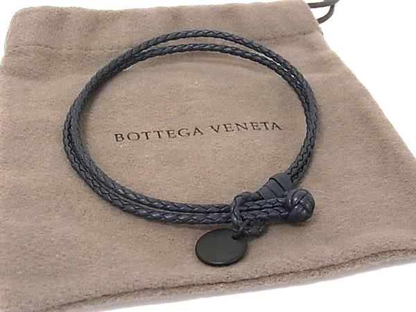 Bottega Veneta Intrecciato Leather Bracelet Navy