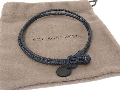 Bottega Veneta Intrecciato Leather Bracelet Navy