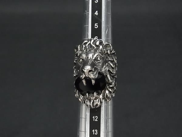 Gucci Lion Head Silver Black Ring — view 3