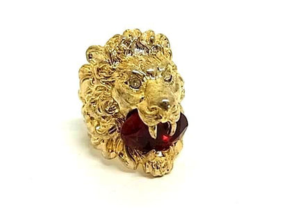 Gucci Lion Head Shishi S Gold Red Ring