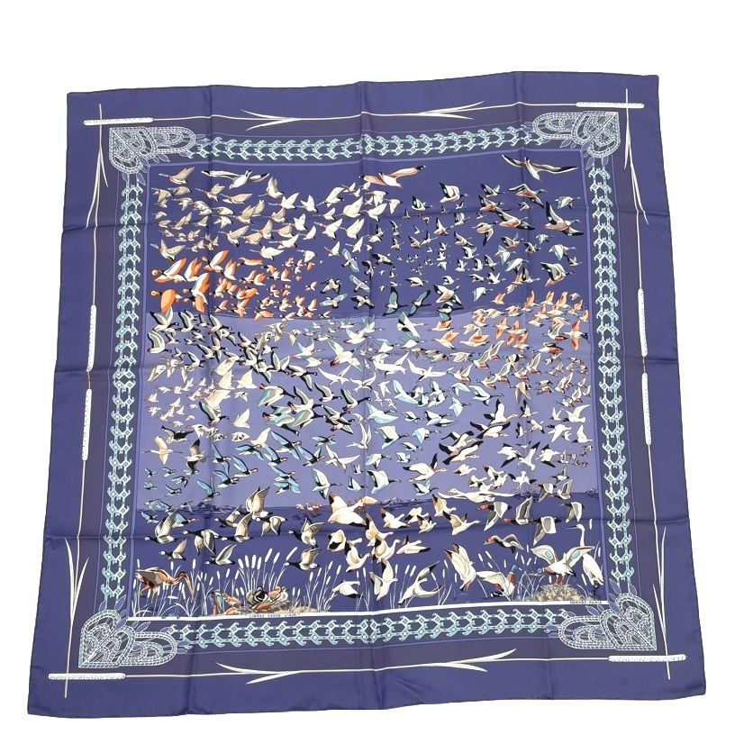 Hermes Carre 90 Libres Comme L'air the Sky Is Silk Scarf Blue