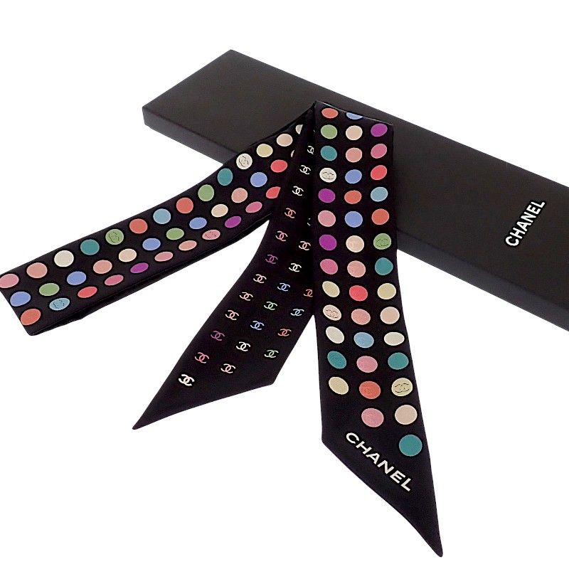 Chanel Slim Bandeau Scarf Silk Black Multicolor