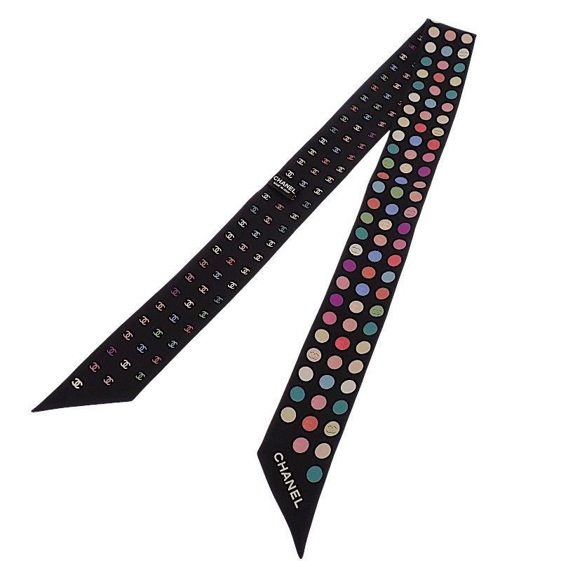 Chanel Slim Bandeau Scarf Silk Black Multicolor — view 2