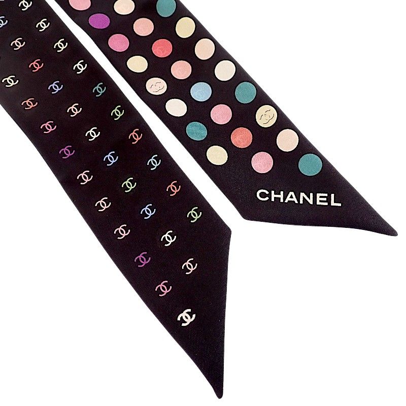 Chanel Slim Bandeau Scarf Silk Black Multicolor — view 3