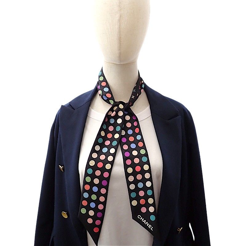 Chanel Slim Bandeau Scarf Silk Black Multicolor — view 7
