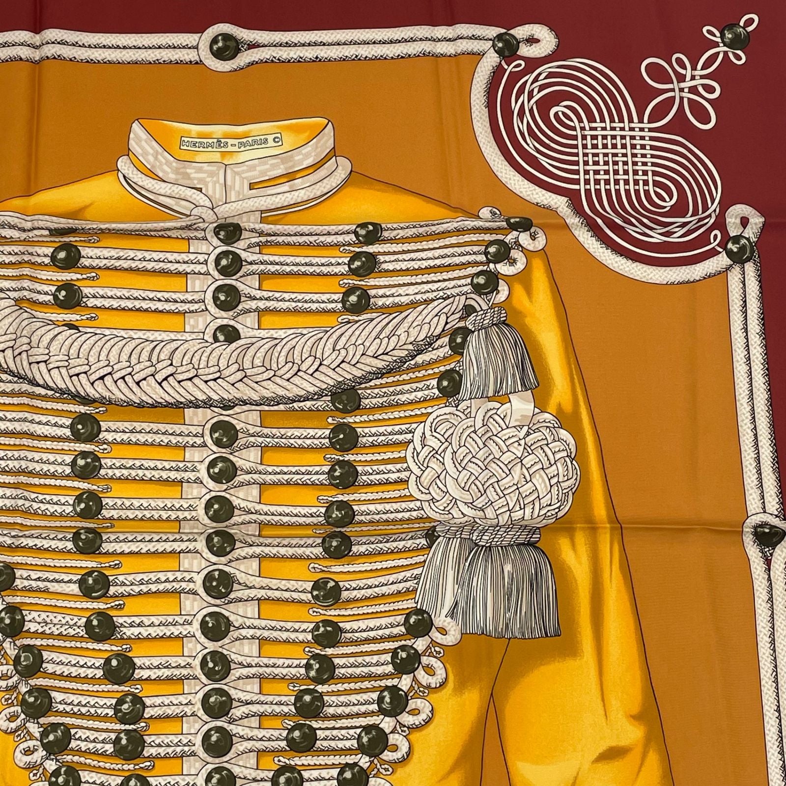 Hermes Carre 90 Brandebourgs Scarf Silk Red Yellow — view 4