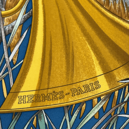 Hermes Carre 90 Chasse Au Bois Forest Hunting Blue Scarf Silk — view 7