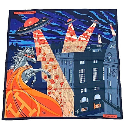 Hermes Carre 90 Scarf Space Shopping at Faubourg Blue