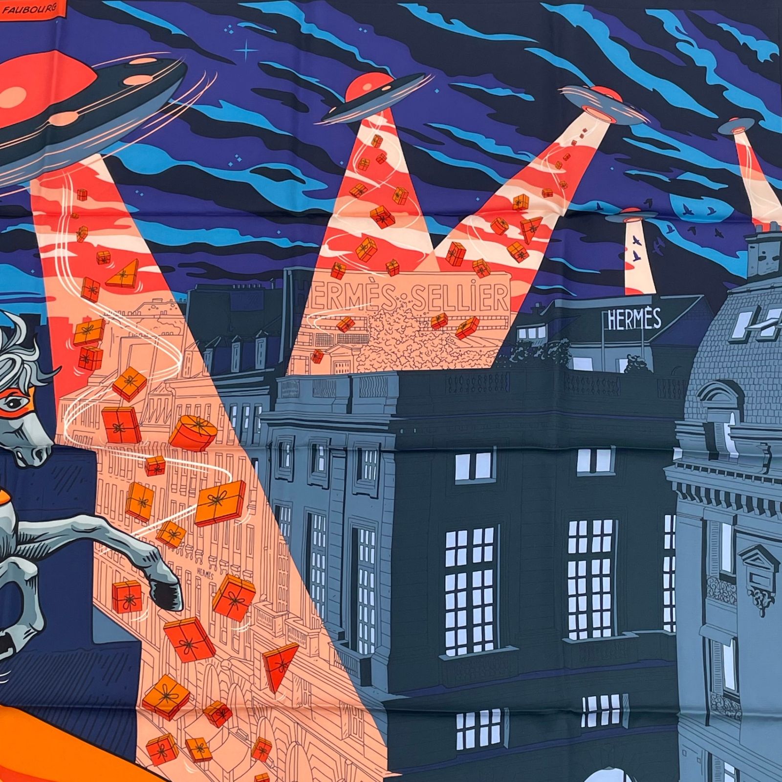 Hermes Carre 90 Scarf Space Shopping at Faubourg Blue — view 4