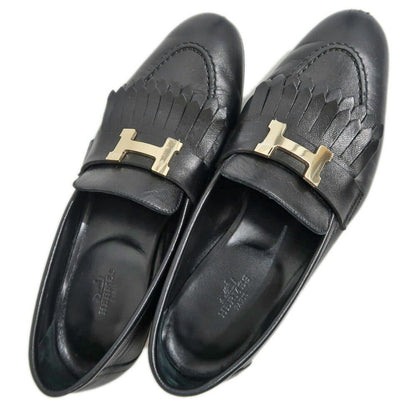 Hermes Moccasins Royale 37 Black Leather Gold Shoes — view 8