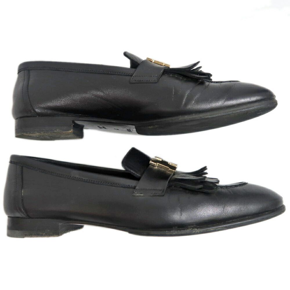 Hermes Moccasins Royale 37 Black Leather Gold Shoes — view 5