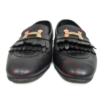 Hermes Moccasins Royale 37 Black Leather Gold Shoes — view 3