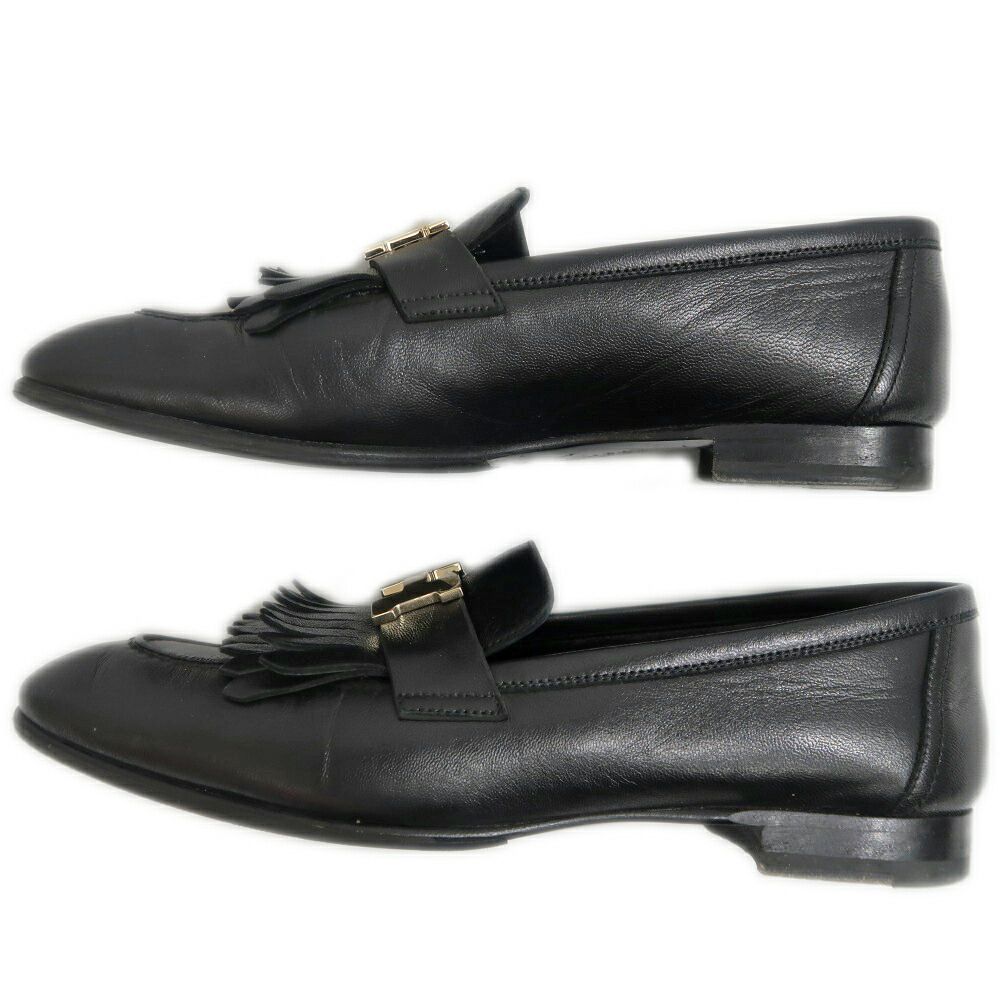 Hermes Moccasins Royale 37 Black Leather Gold Shoes — view 4