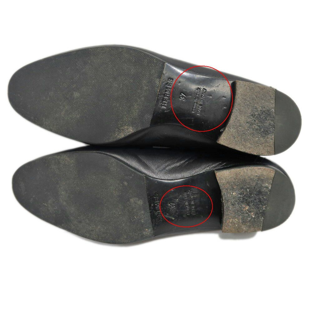 Hermes Moccasins Royale 37 Black Leather Gold Shoes — view 7