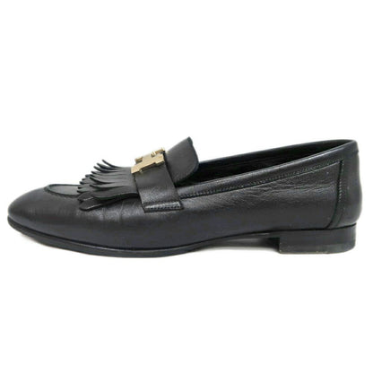 Hermes Moccasins Royale 37 Black Leather Gold Shoes