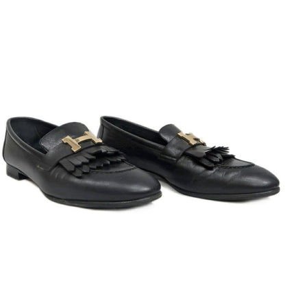 Hermes Moccasins Royale 37 Black Leather Gold Shoes — view 2