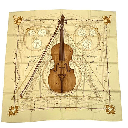 Hermes Scarf Carre 90 Music Played by Spheres la Musique Des Yellow Silk