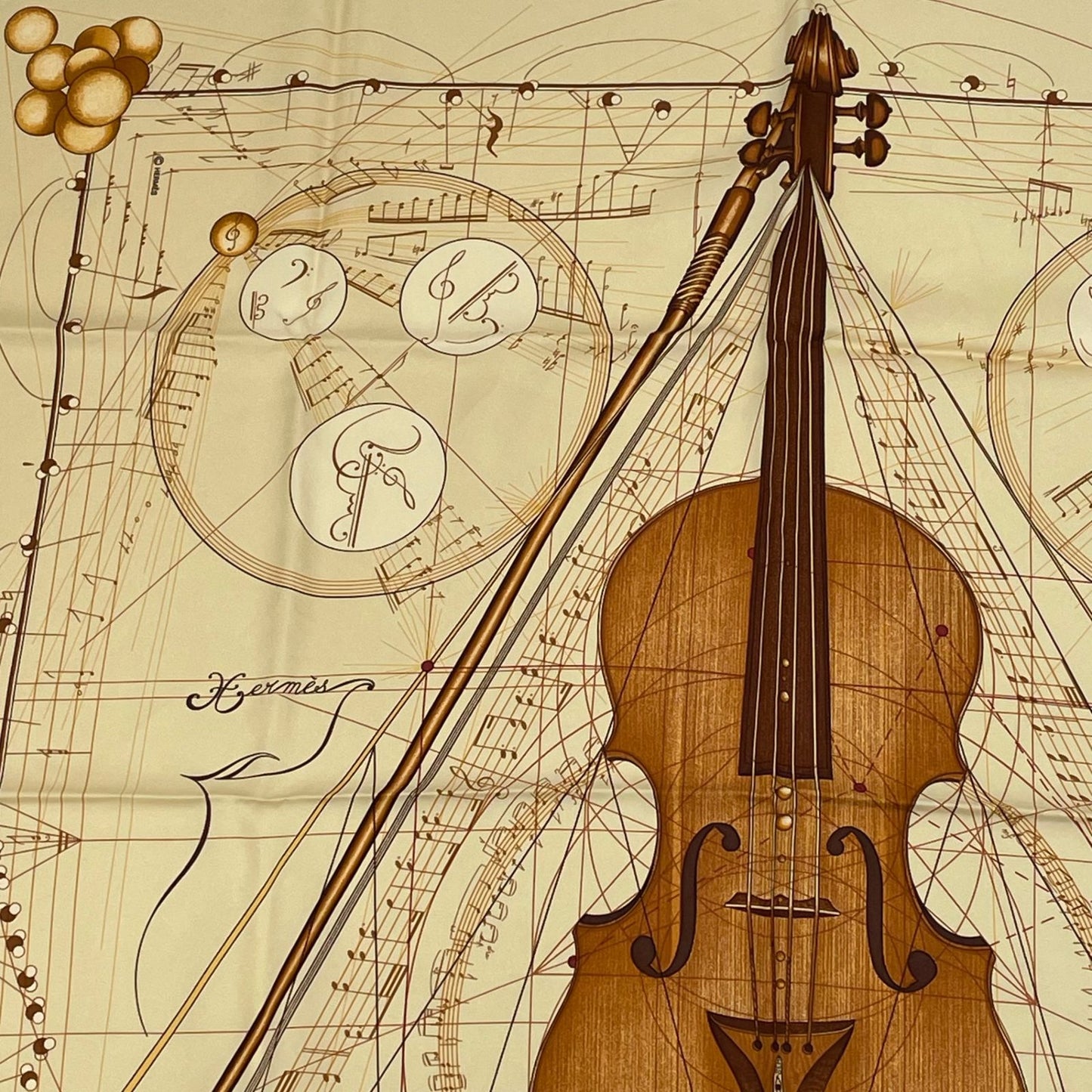 Hermes Scarf Carre 90 Music Played by Spheres la Musique Des Yellow Silk — view 2