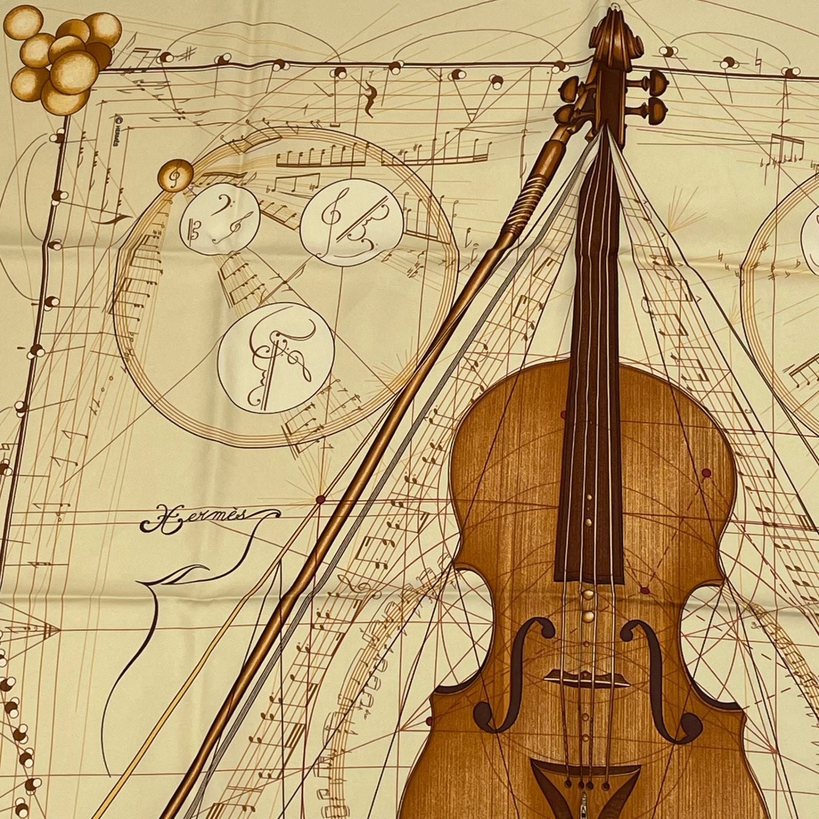 Hermes Scarf Carre 90 Music Played by Spheres la Musique Des Yellow Silk — view 2