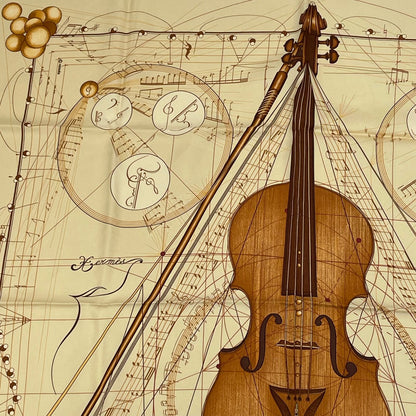 Hermes Scarf Carre 90 Music Played by Spheres la Musique Des Yellow Silk — view 2