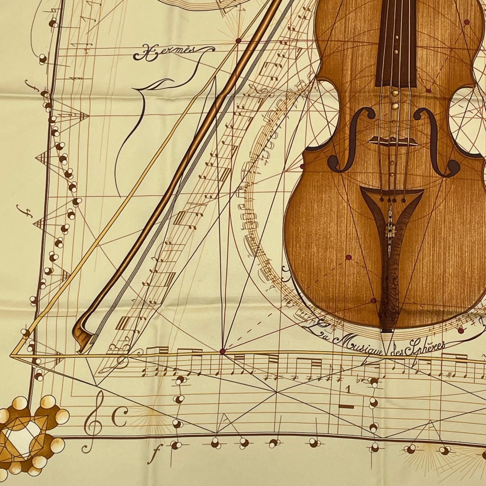 Hermes Scarf Carre 90 Music Played by Spheres la Musique Des Yellow Silk — view 4