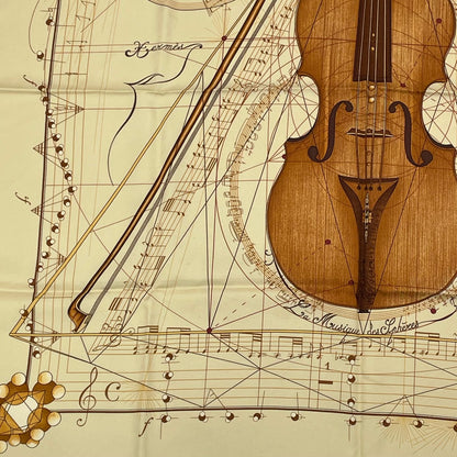 Hermes Scarf Carre 90 Music Played by Spheres la Musique Des Yellow Silk — view 4