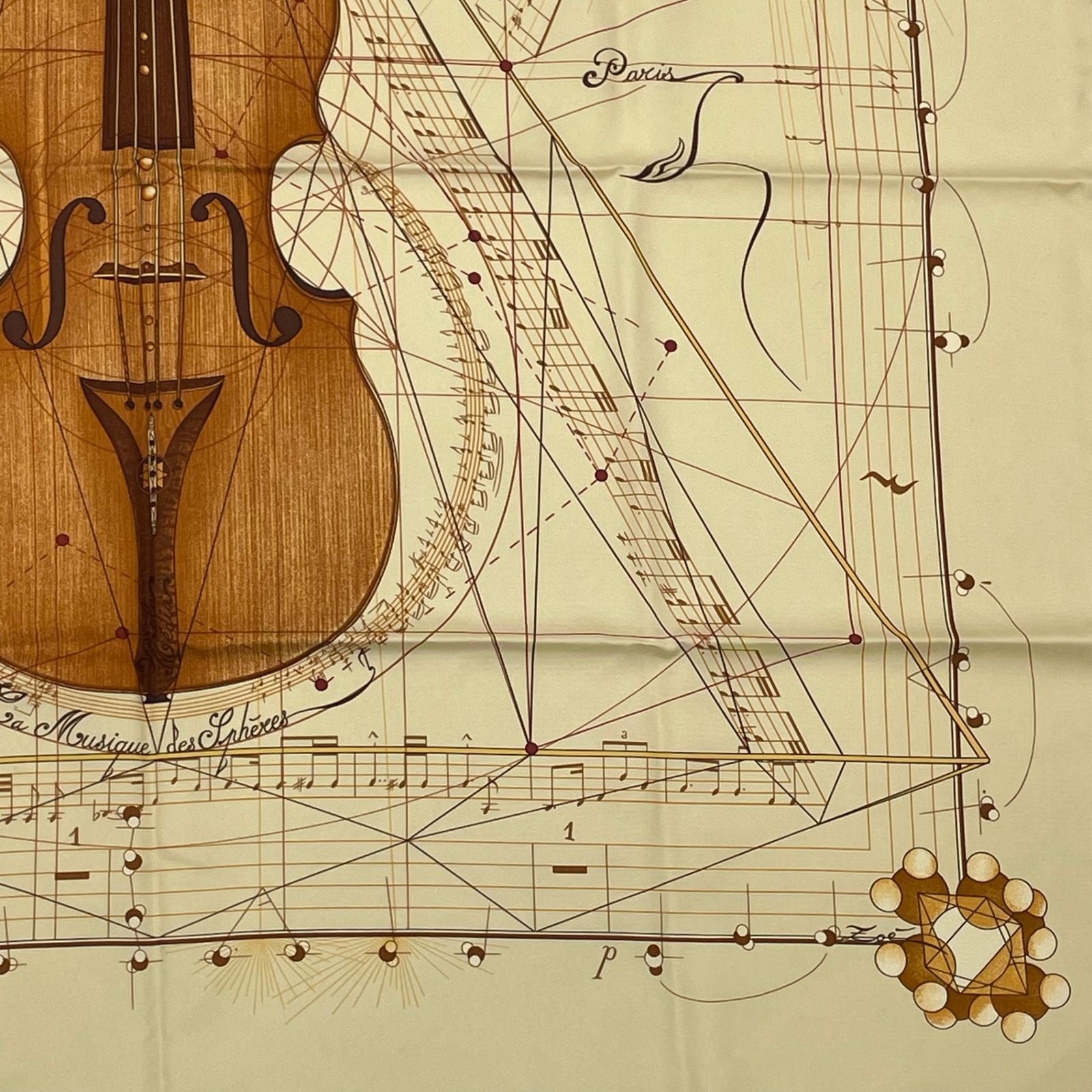 Hermes Scarf Carre 90 Music Played by Spheres la Musique Des Yellow Silk — view 5