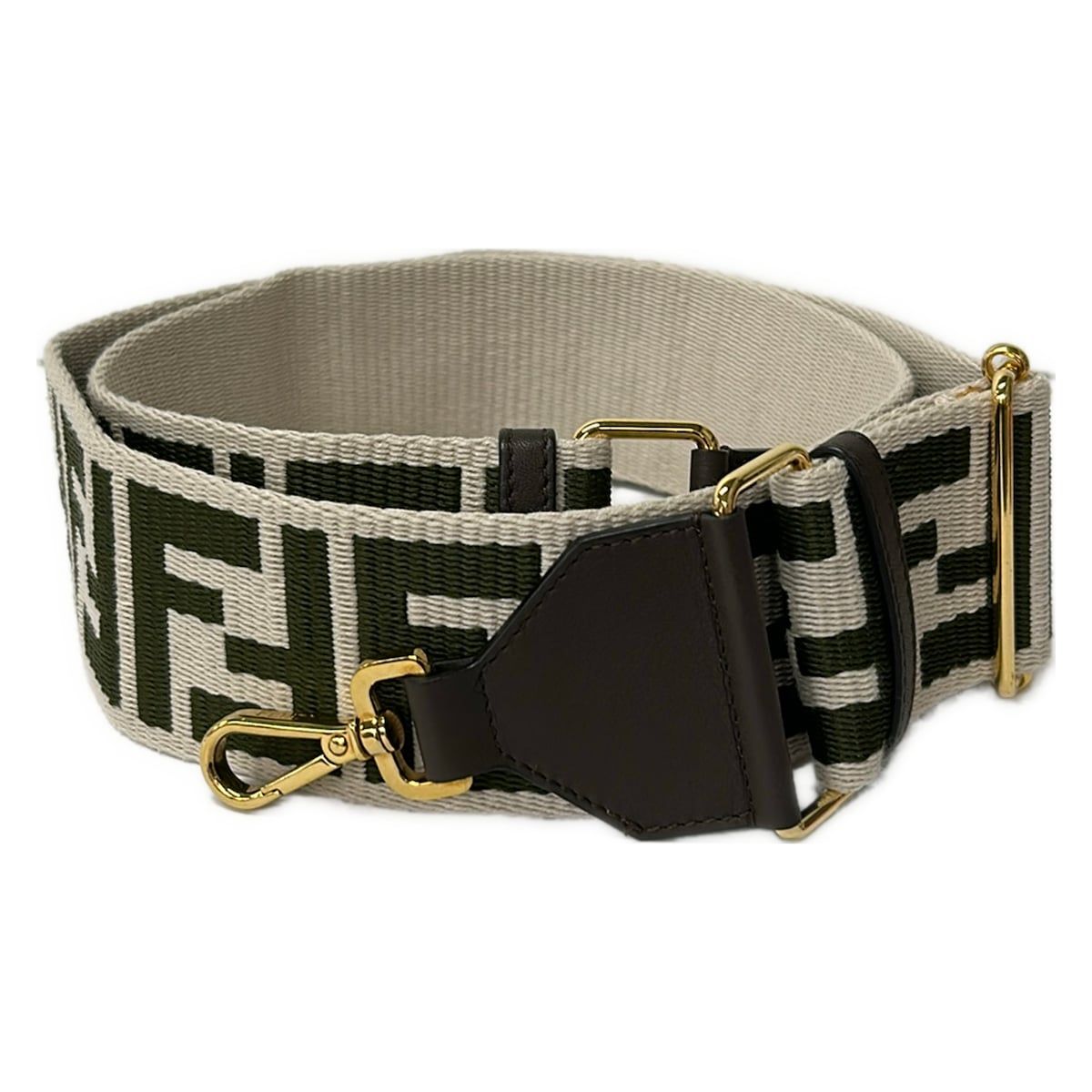 Fendi Shoulder Strap Dark Brown Beige Khaki Zucca Pattern Leather