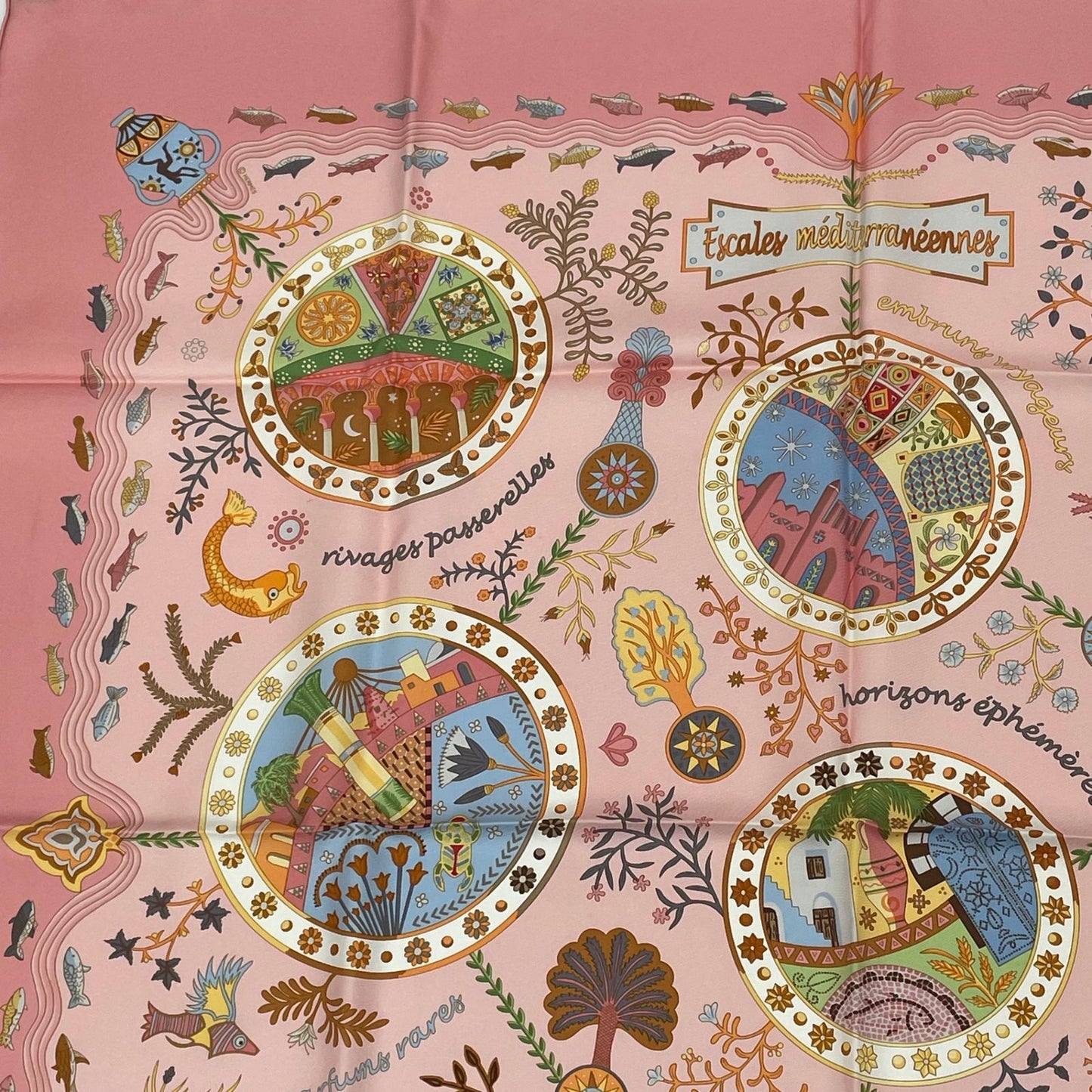 Hermes Carre 90 Escales Mediterraneennes Mediterranean Port Town Scarf Silk — view 5