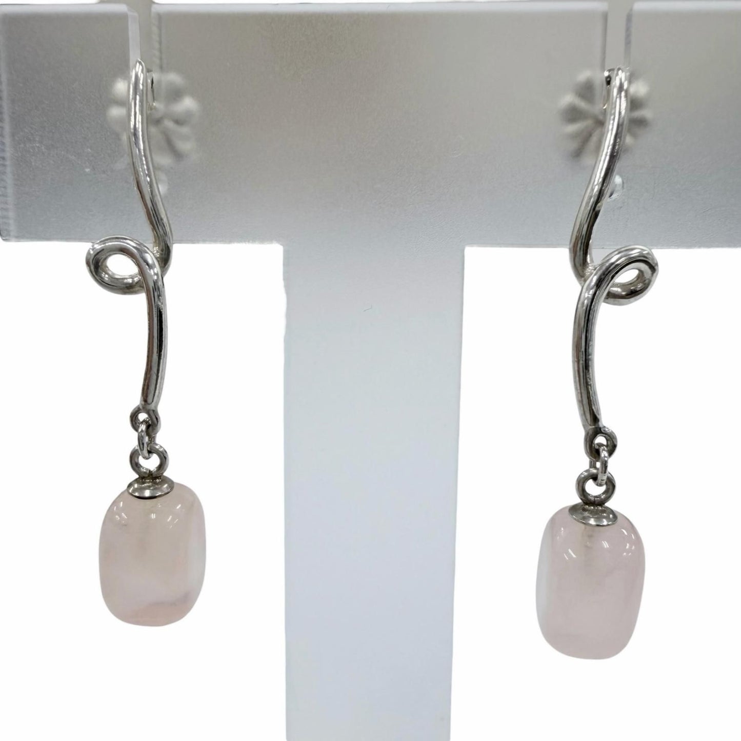 Tiffany & Co 925 Rose Quartz Color Stone Earrings Silver Pink