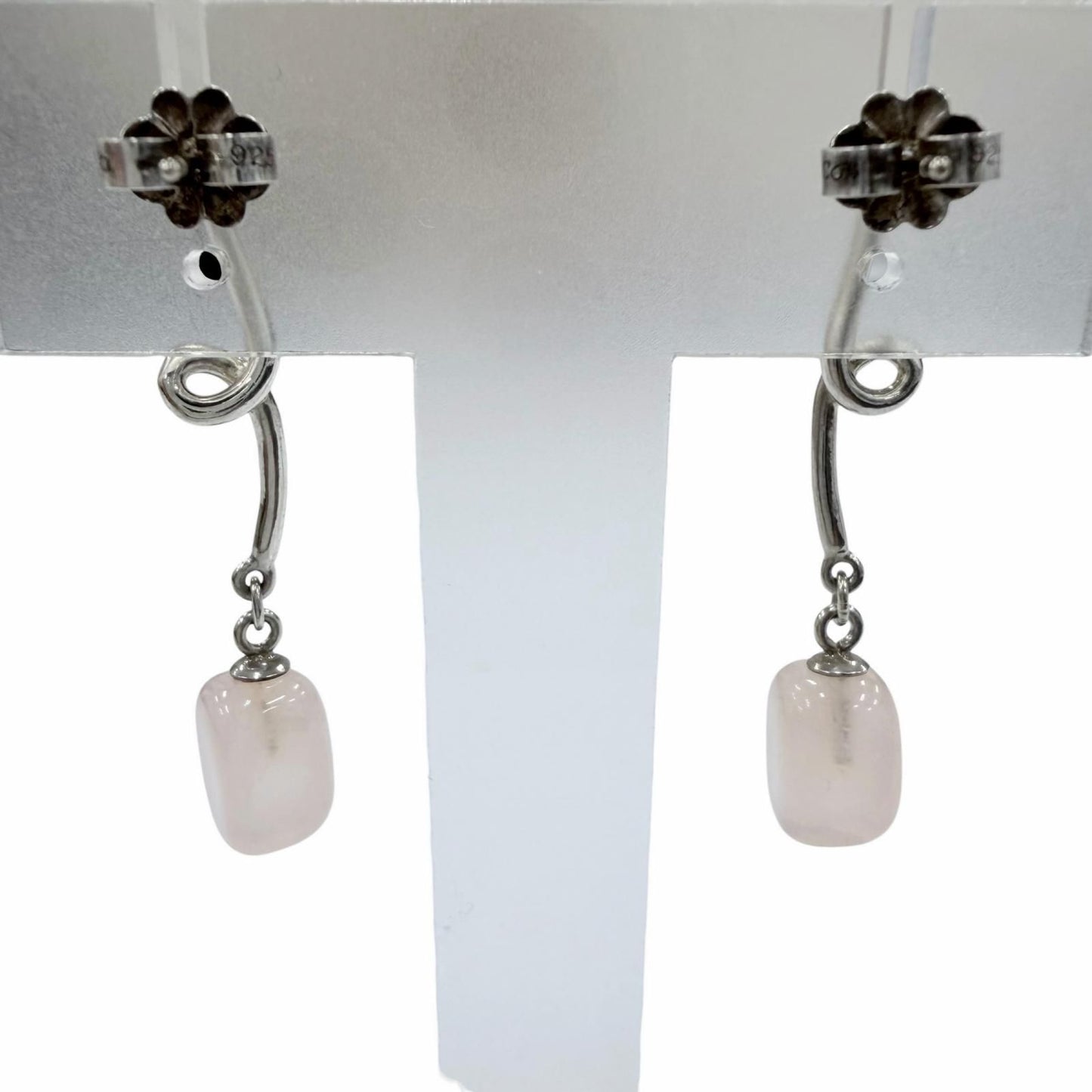 Tiffany & Co 925 Rose Quartz Color Stone Earrings Silver Pink — view 3