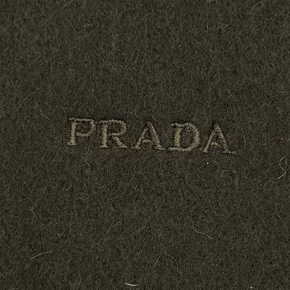 Prada Wool Cashmere Blend Logo Embroidered Fabric with Fringe Scarf Shawl Dark — view 5