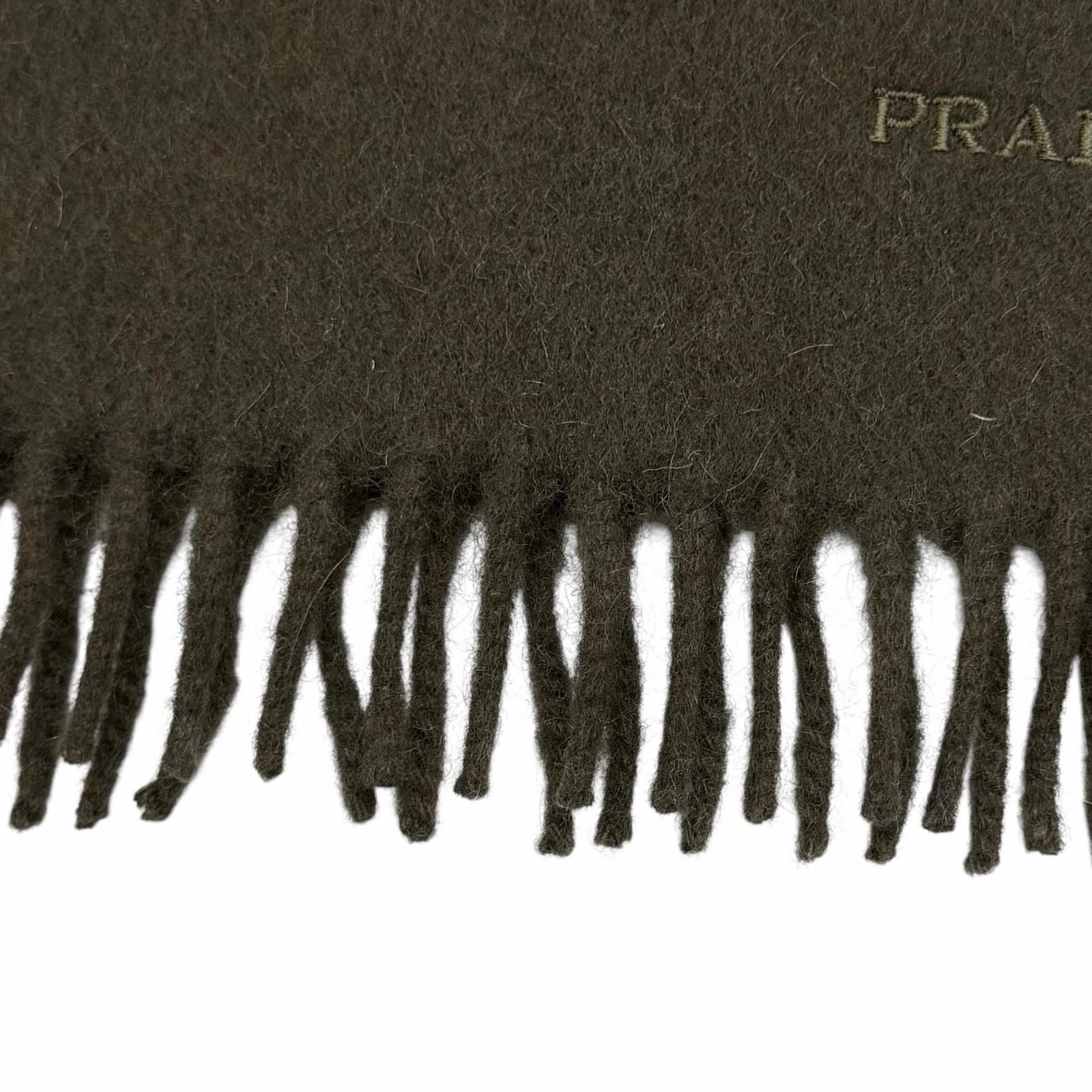 Prada Wool Cashmere Blend Logo Embroidered Fabric with Fringe Scarf Shawl Dark — view 4