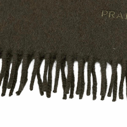 Prada Wool Cashmere Blend Logo Embroidered Fabric with Fringe Scarf Shawl Dark — view 4