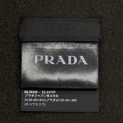 Prada Wool Cashmere Blend Logo Embroidered Fabric with Fringe Scarf Shawl Dark — view 6