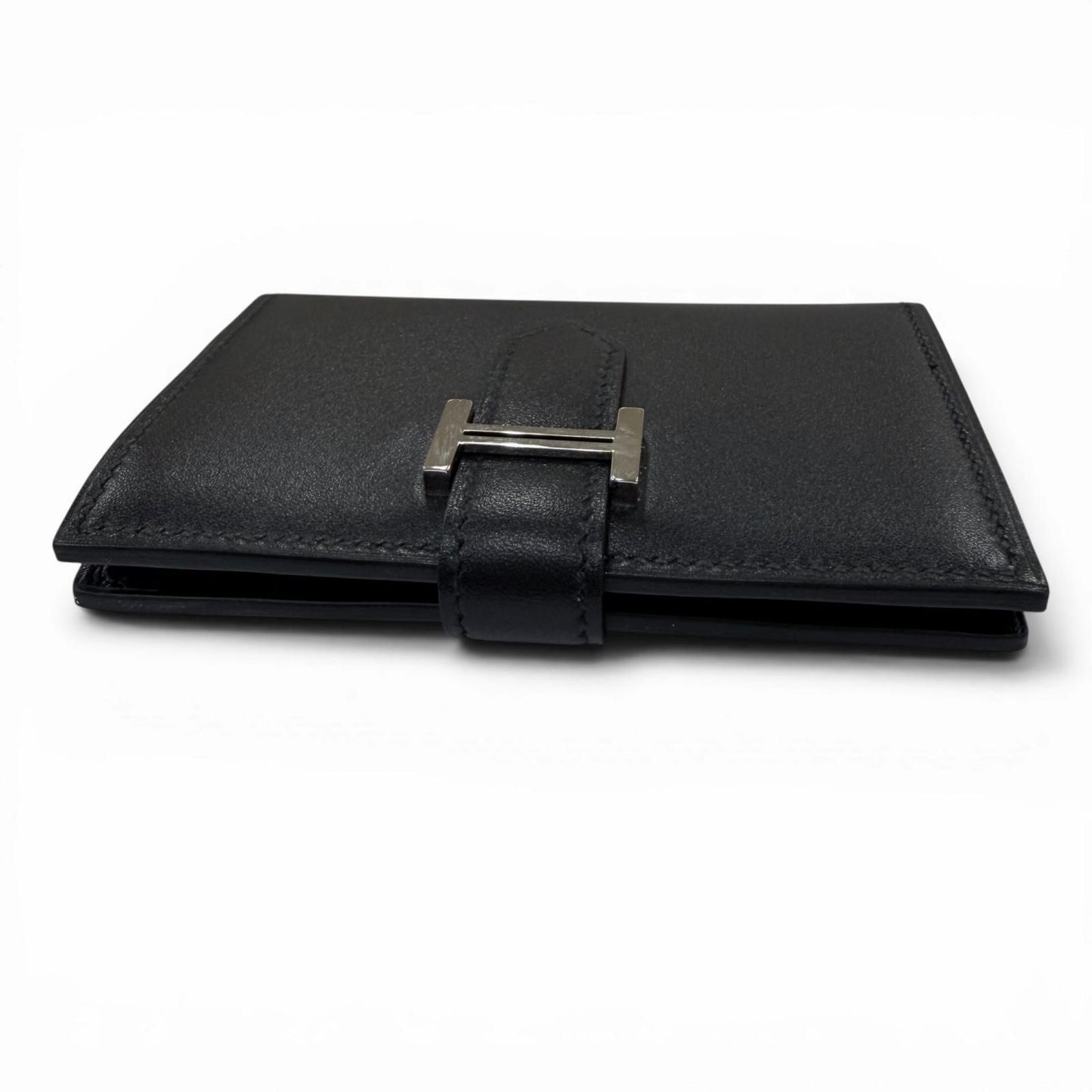 Hermes Bearn Mini Box Calf Silver Card Case Business Holder Black — view 5