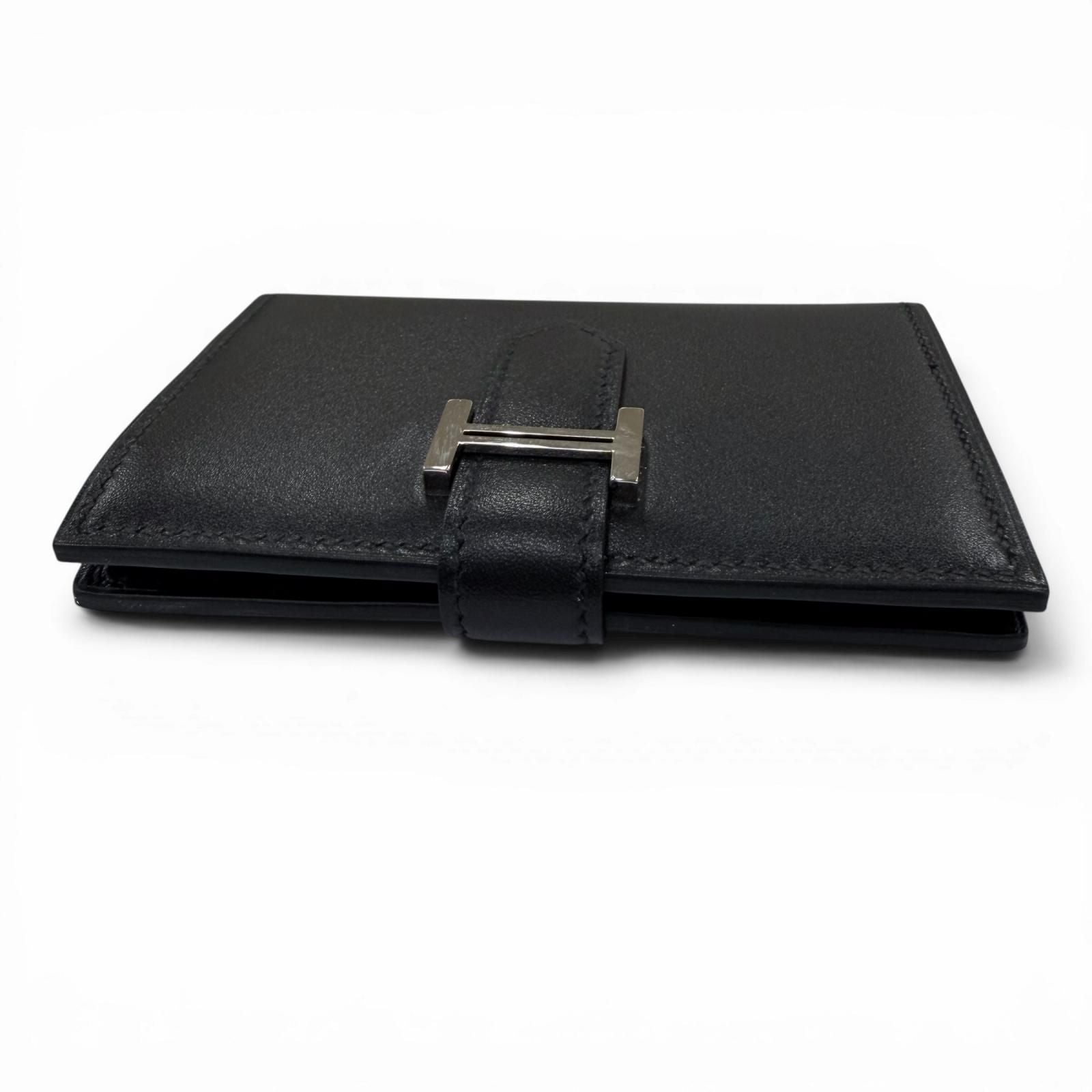 Hermes Bearn Mini Box Calf Silver Card Case Business Holder Black — view 5