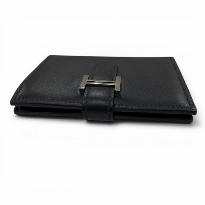 Hermes Bearn Mini Box Calf Silver Card Case Business Holder Black — view 5