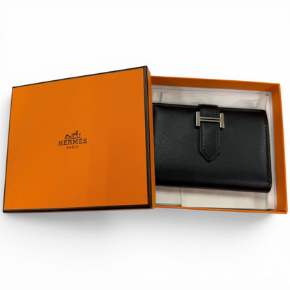 Hermes Bearn Mini Box Calf Silver Card Case Business Holder Black — view 2