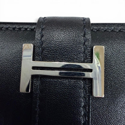 Hermes Bearn Mini Box Calf Silver Card Case Business Holder Black — view 6