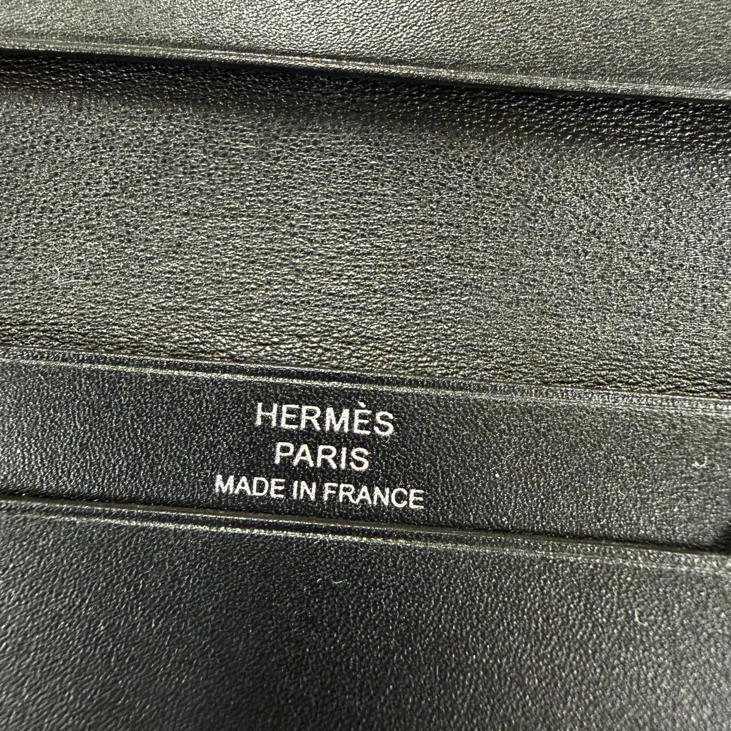Hermes Bearn Mini Box Calf Silver Card Case Business Holder Black — view 8