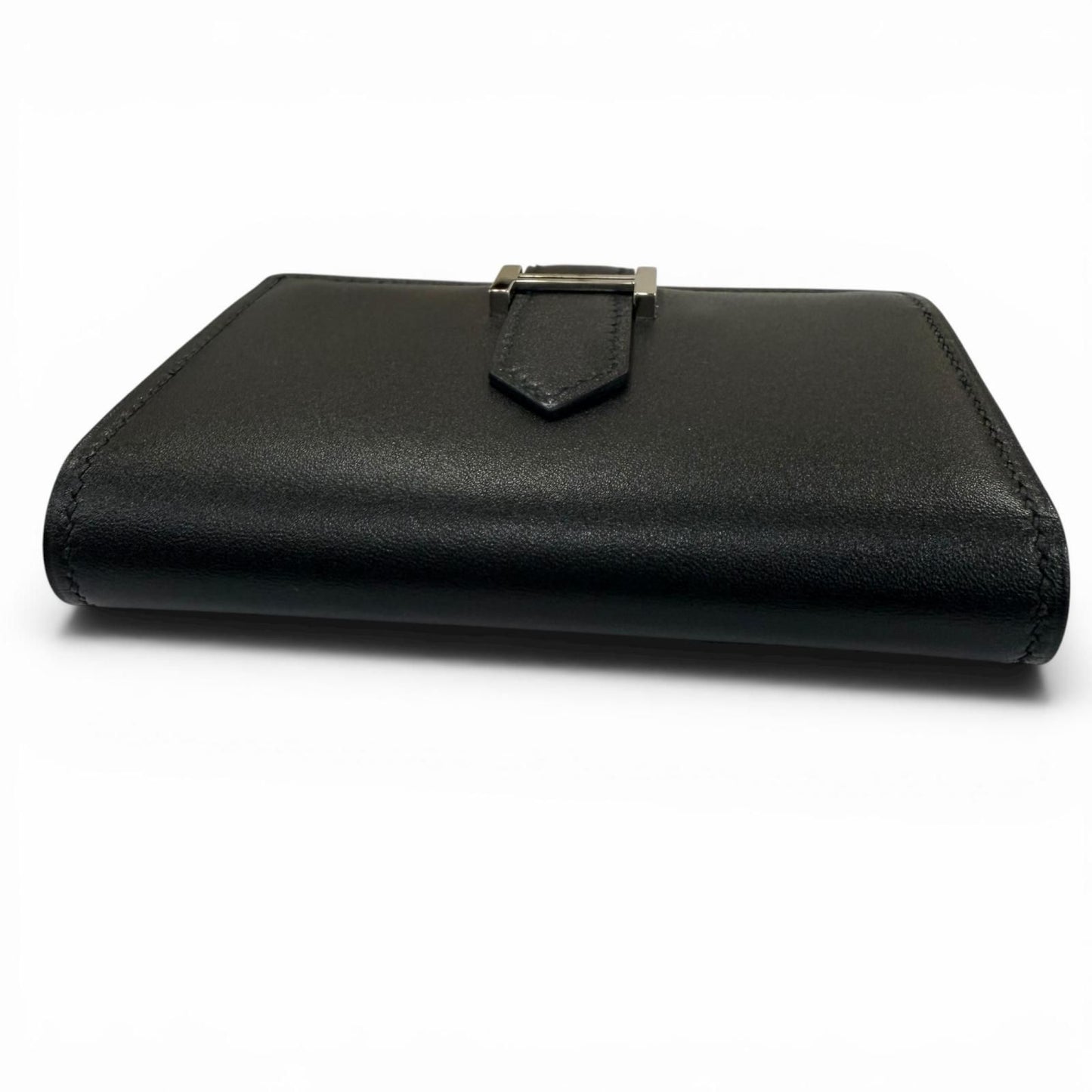 Hermes Bearn Mini Box Calf Silver Card Case Business Holder Black — view 4