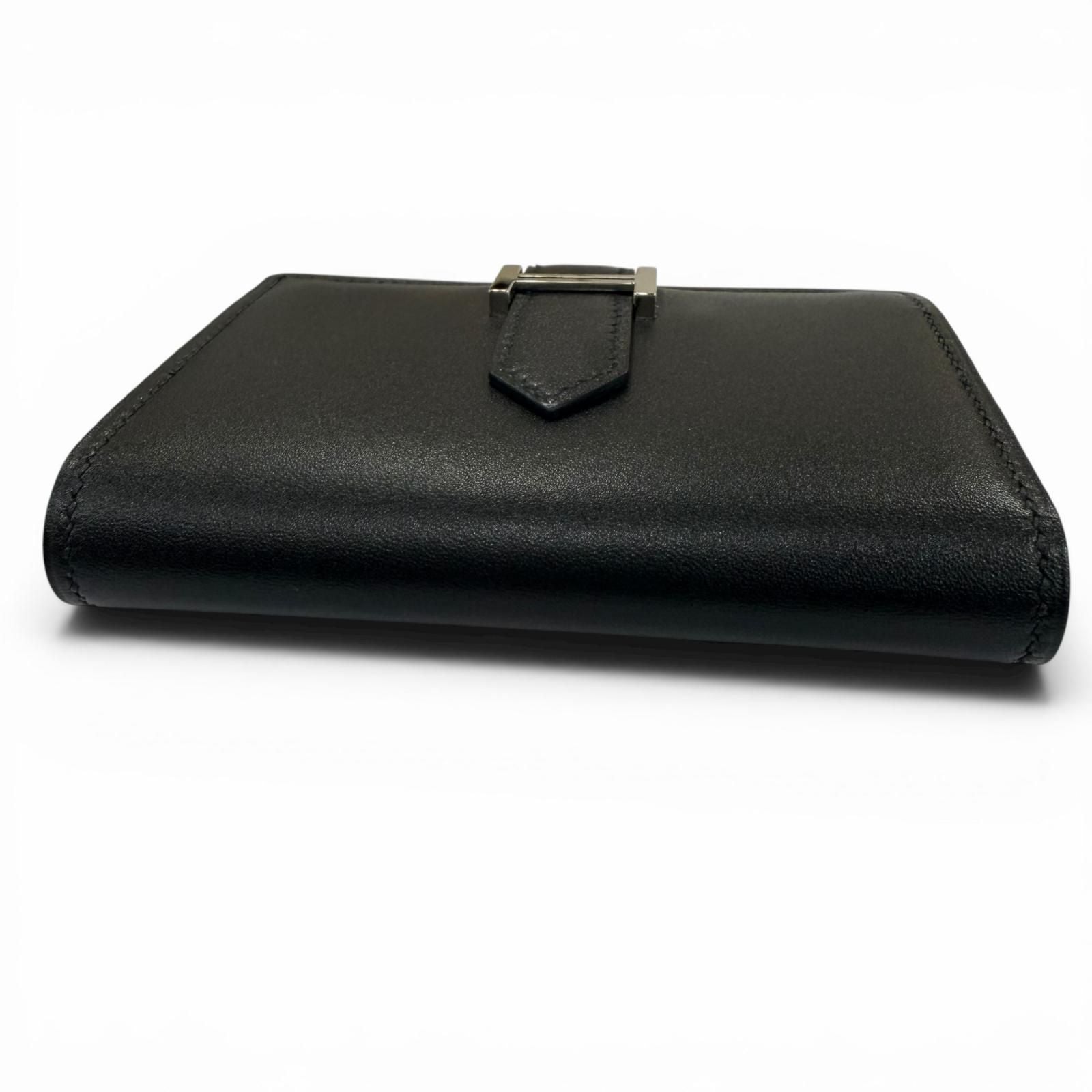 Hermes Bearn Mini Box Calf Silver Card Case Business Holder Black — view 4