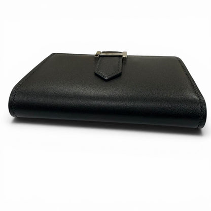 Hermes Bearn Mini Box Calf Silver Card Case Business Holder Black — view 4