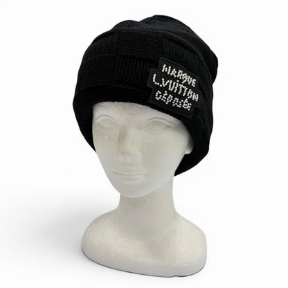 Louis Vuitton Wool Damier Pearl Beanie Hat Knit Cap Black — view 2