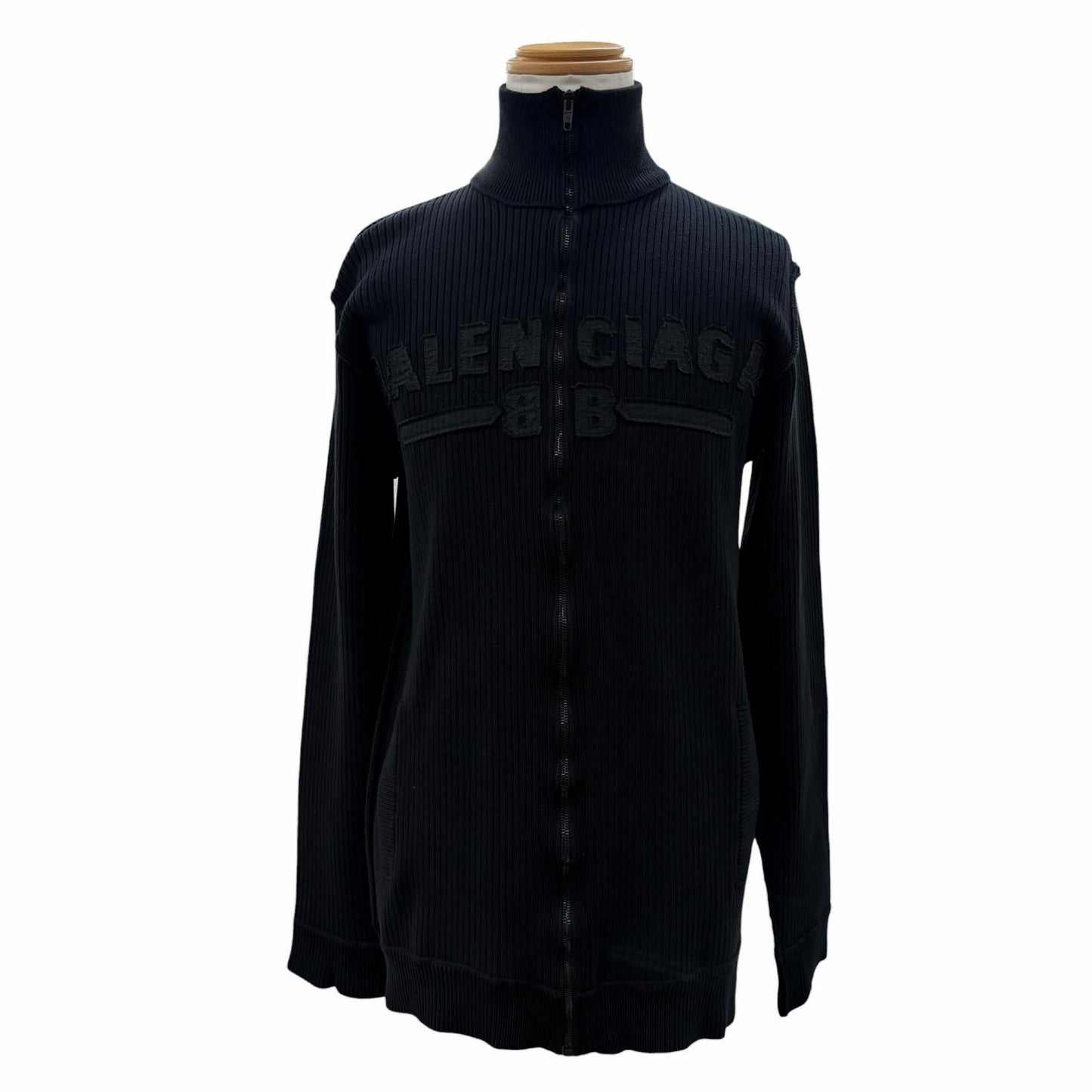 Balenciaga Cotton 100% Logo Patch Zip Up Knit Jacket Black XS Hanger