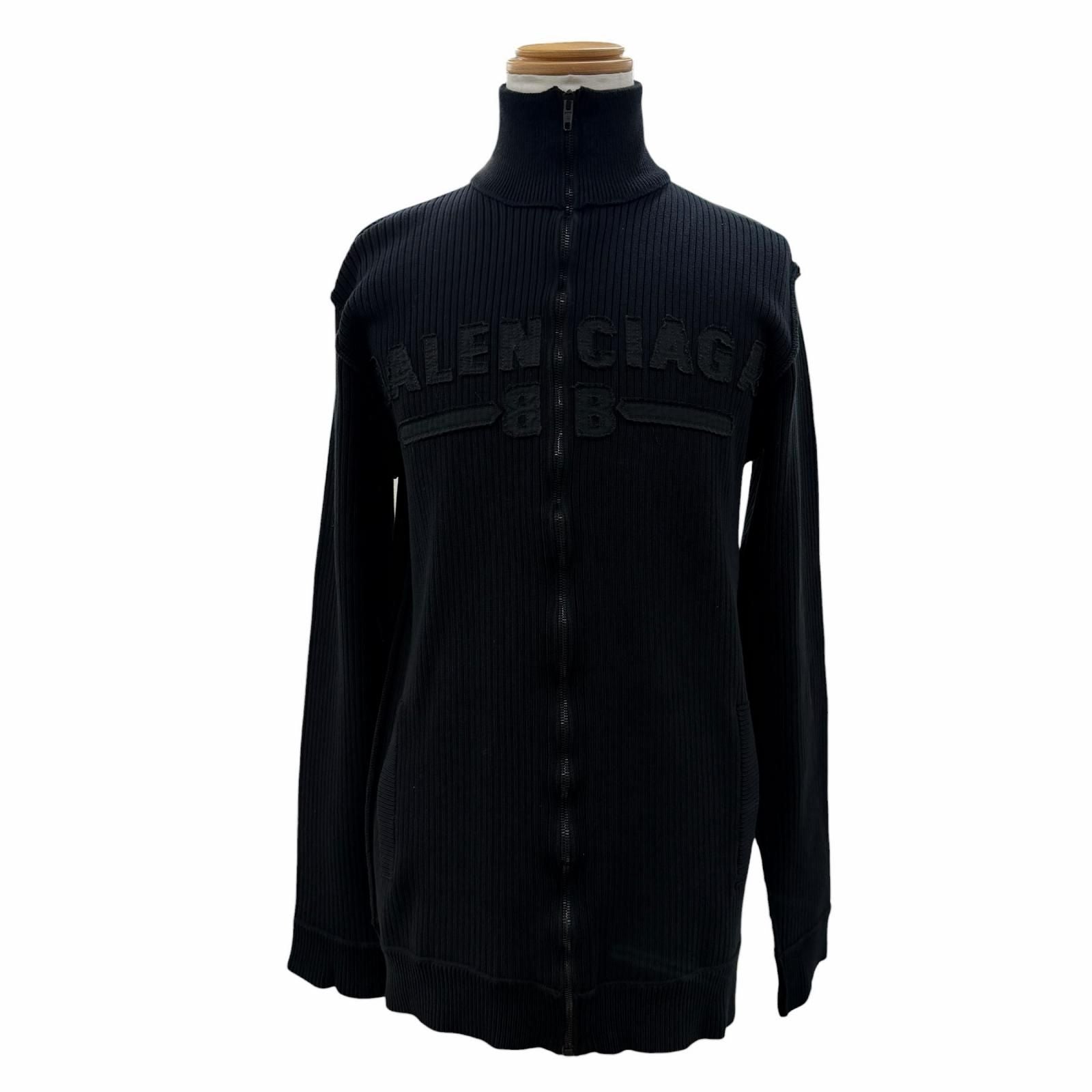Balenciaga Cotton 100% Logo Patch Zip Up Knit Jacket Black XS Hanger