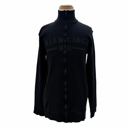 Balenciaga Cotton 100% Logo Patch Zip Up Knit Jacket Black XS Hanger