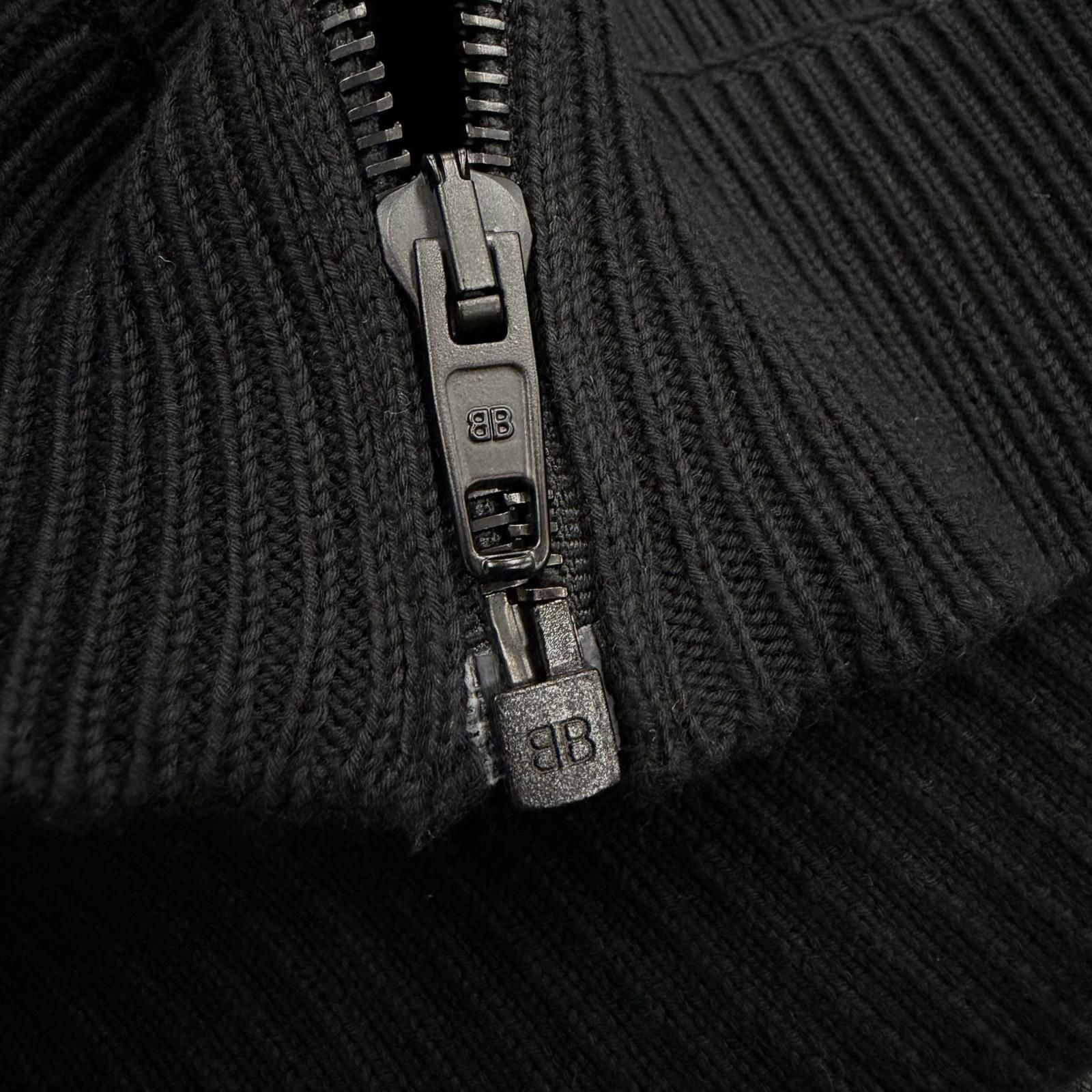 Balenciaga Cotton 100% Logo Patch Zip Up Knit Jacket Black XS Hanger — view 6