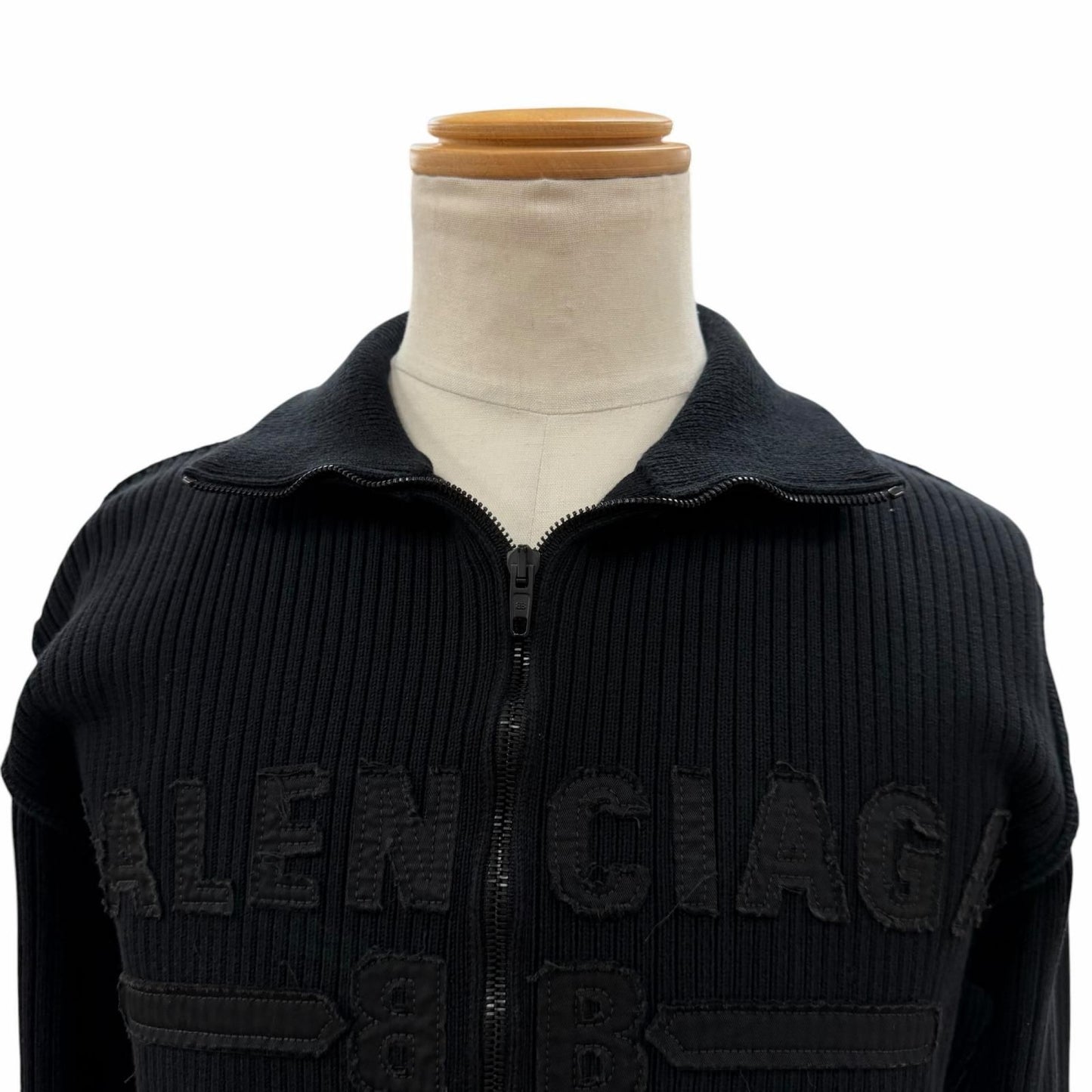 Balenciaga Cotton 100% Logo Patch Zip Up Knit Jacket Black XS Hanger — view 2